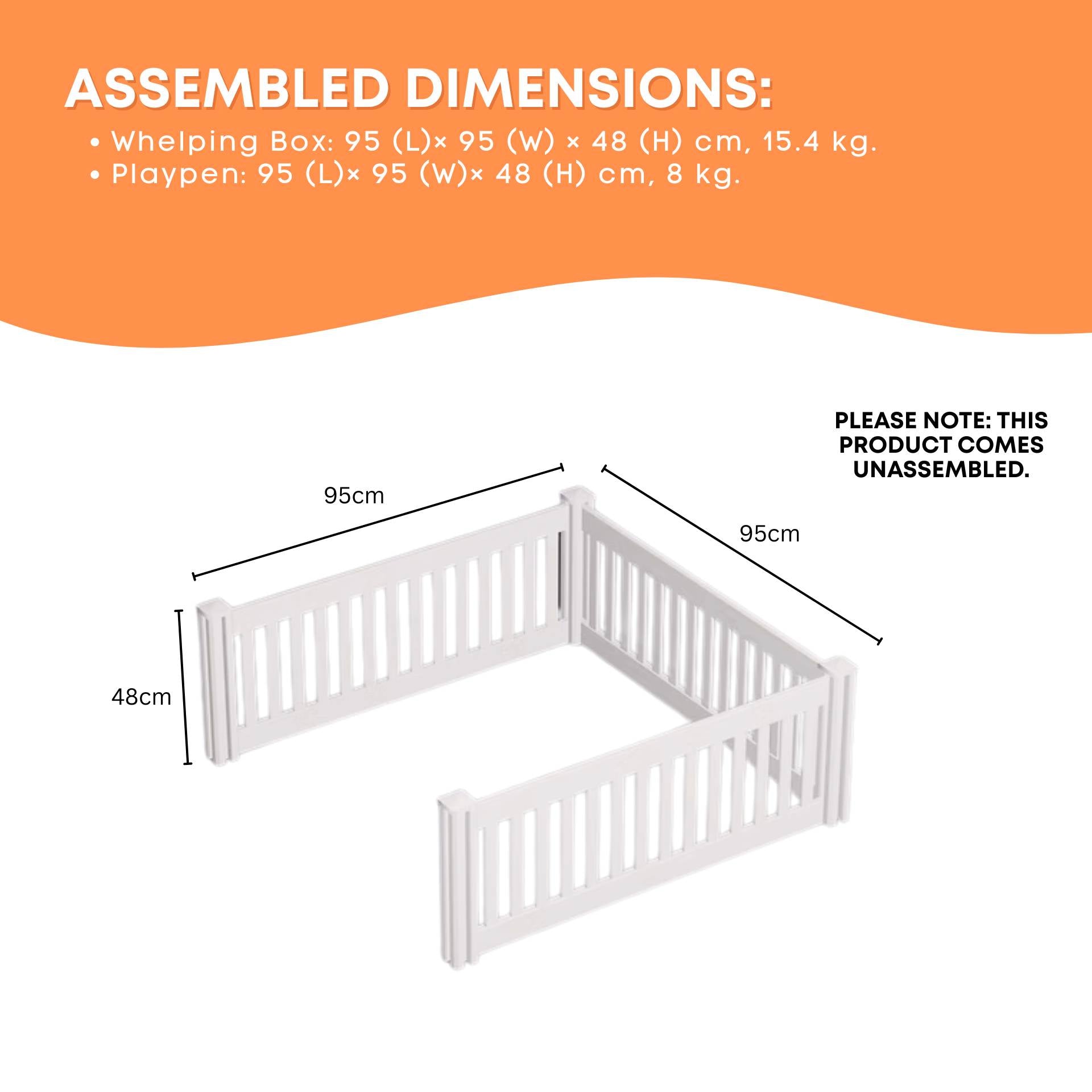 Rooster Farms PVC Dog Play Pen Extension for Whelping Box - 95cm x 95cm x 48cm - Image 5