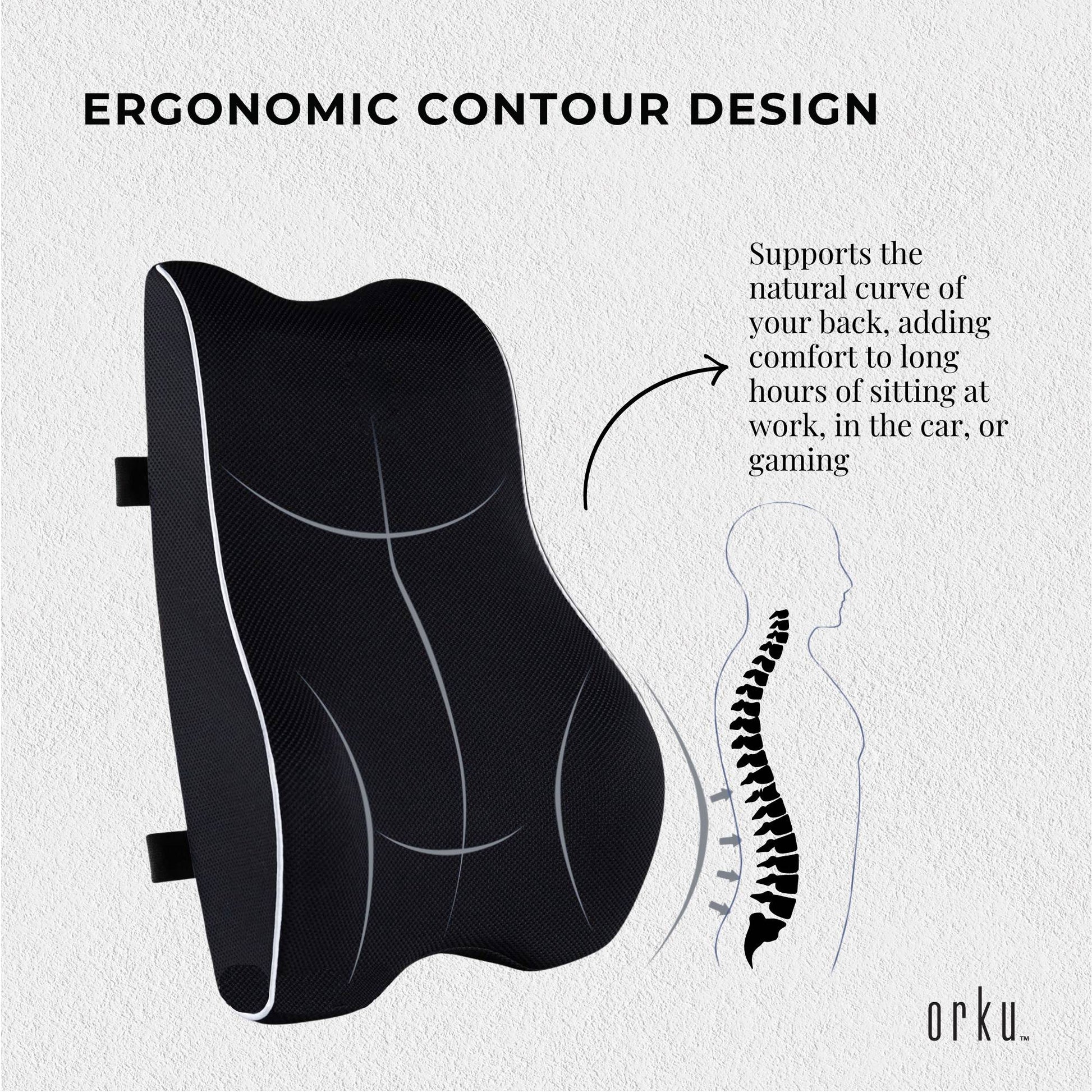 Orku Ergonomic Lumbar Cushion - Memory Foam Back Support Car Office Gaming Chair - Image 3