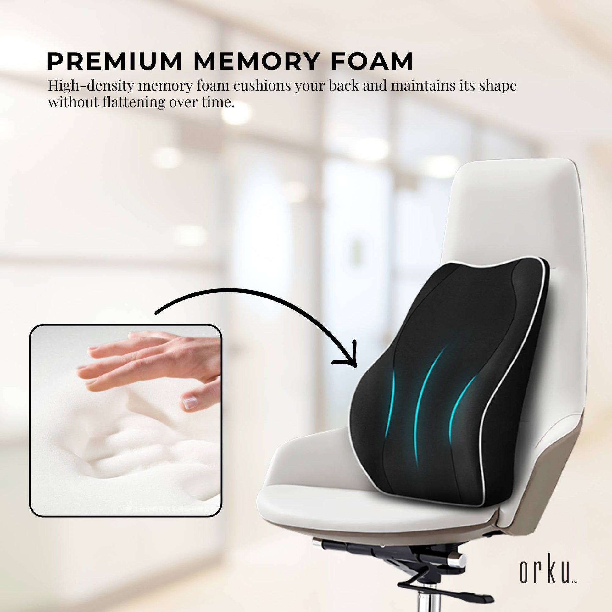 Orku Ergonomic Lumbar Cushion - Memory Foam Back Support Car Office Gaming Chair - Image 4