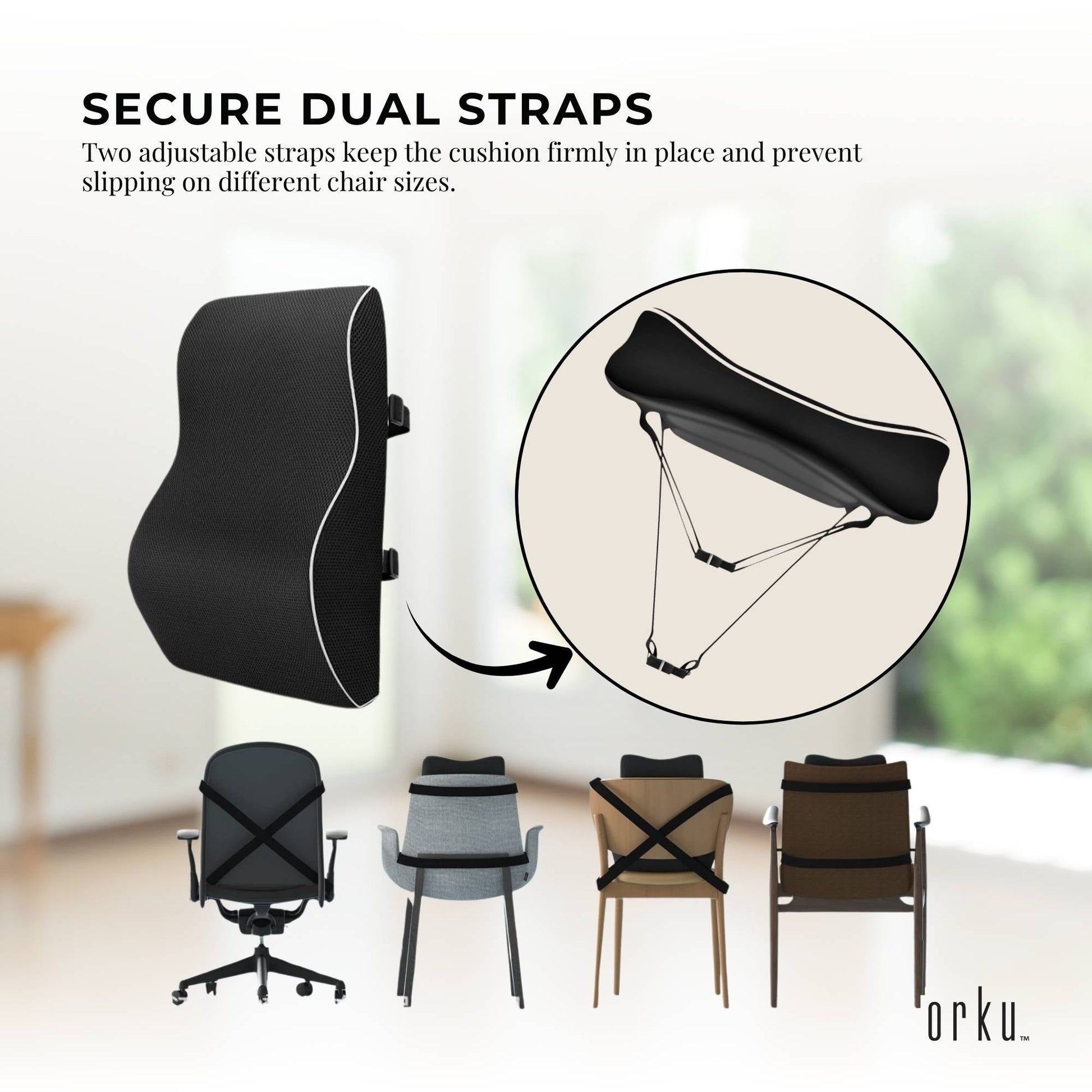 Orku Ergonomic Lumbar Cushion - Memory Foam Back Support Car Office Gaming Chair - Image 6