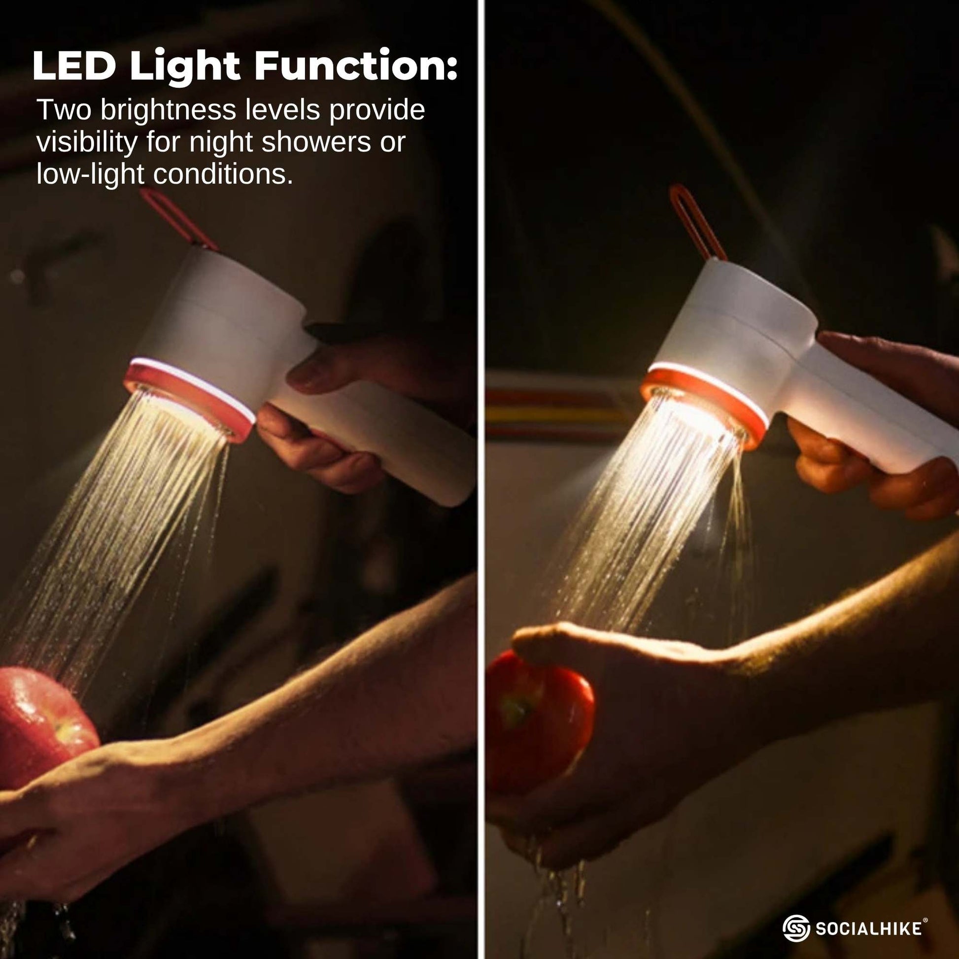 Social Hike Portable Camping Shower Head - Outdoor Rechargeable Pump LED Light - Image 5