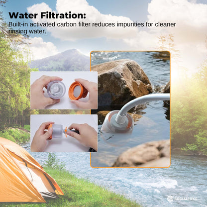 Social Hike Portable Camping Shower Head - Outdoor Rechargeable Pump LED Light - Image 6