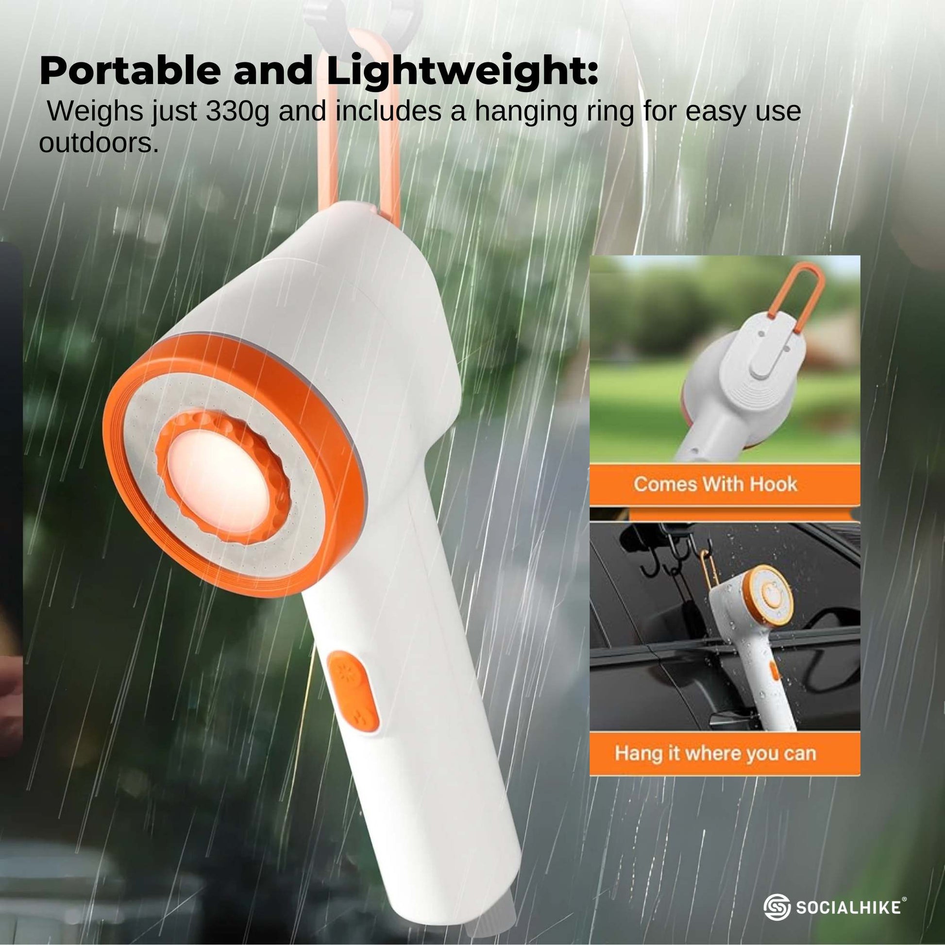 Social Hike Portable Camping Shower Head - Outdoor Rechargeable Pump LED Light - Image 7
