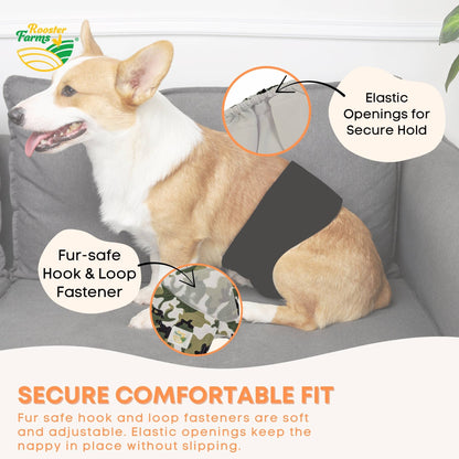 Rooster Farms Male Dog Diapers Small 3Pk - Washable Reusable Nappies Hook/Loop - Image 7