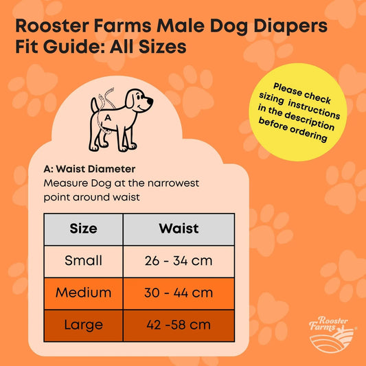 Rooster Farms Male Dog Diapers Large 3Pk - Washable Reusable Nappies Hook/Loop - Image 2