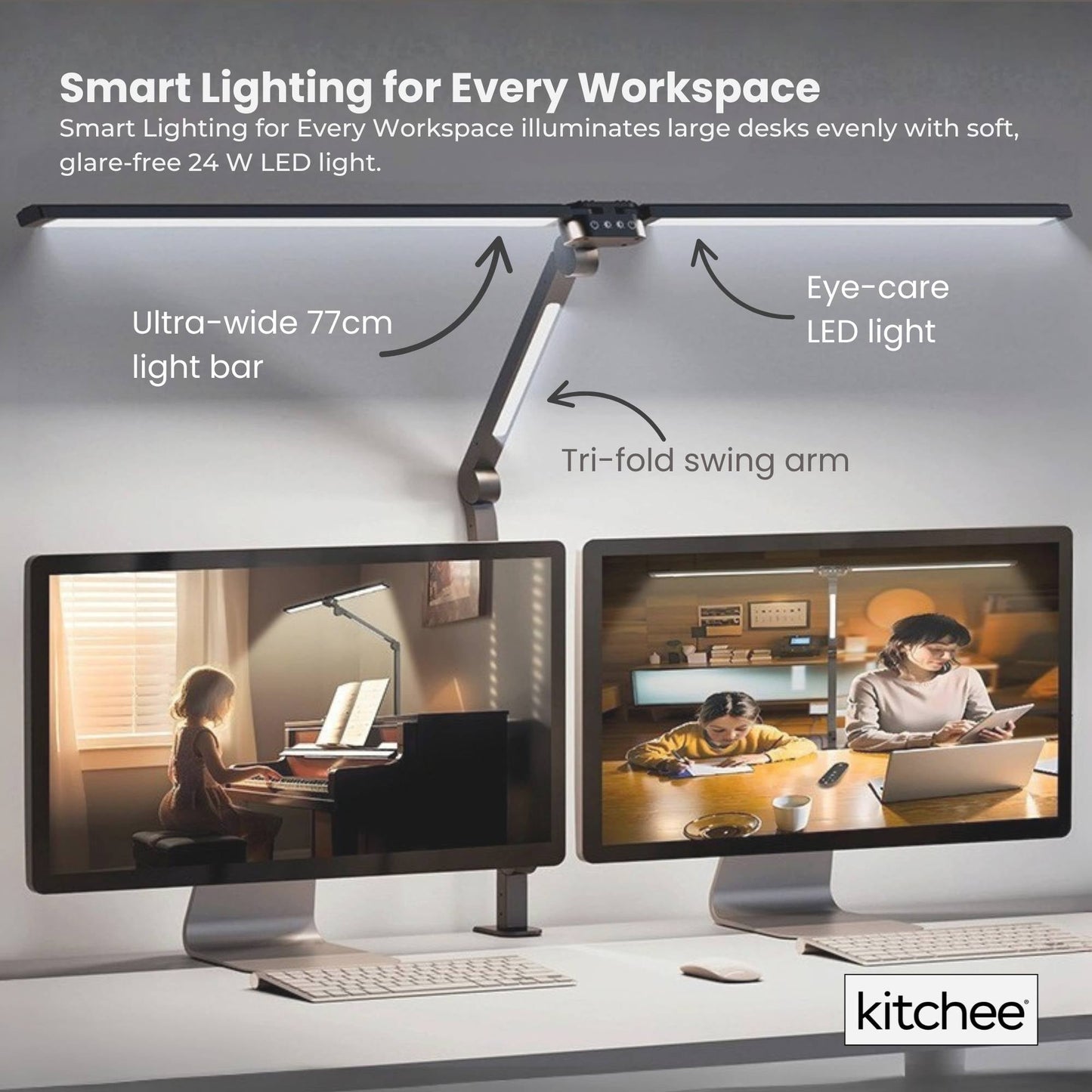 Kitchee Tri-Fold LED Desk Lamp with Clamp - Swinging Arm Eye-Care Dimmable Light - Image 6