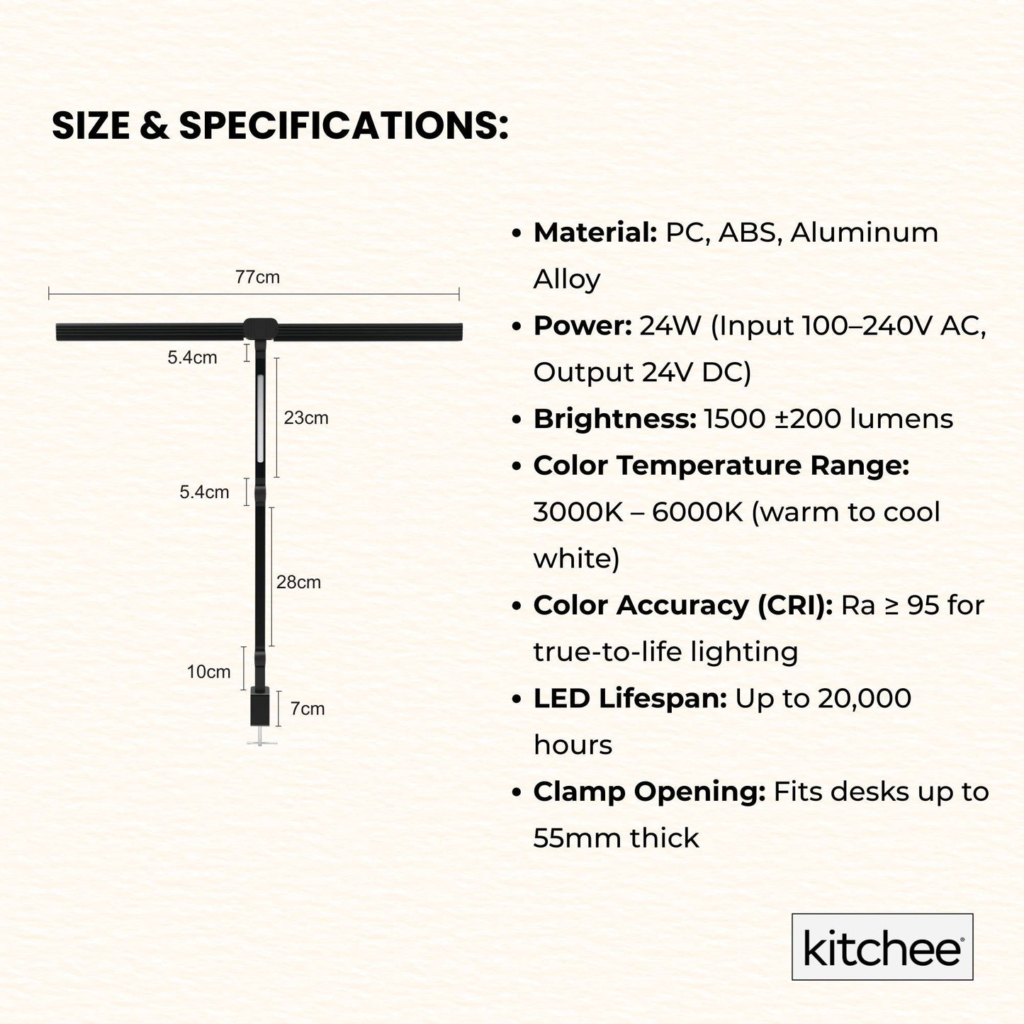 Kitchee Tri-Fold LED Desk Lamp with Clamp - Swinging Arm Eye-Care Dimmable Light - Image 7
