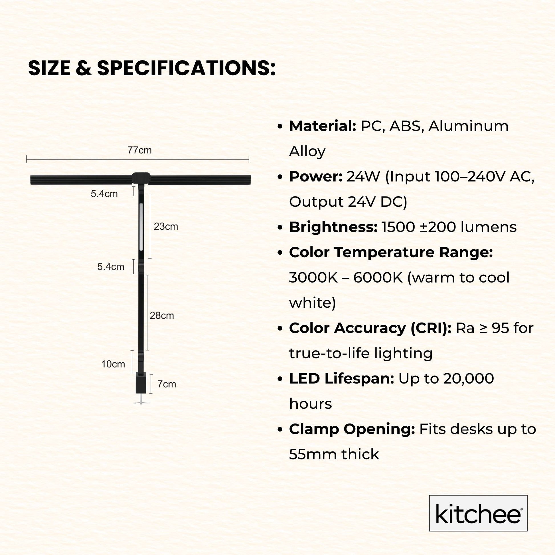 Kitchee Tri-Fold LED Desk Lamp with Clamp - Swinging Arm Eye-Care Dimmable Light - Image 7