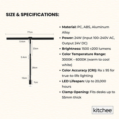 Kitchee Tri-Fold LED Desk Lamp with Clamp - Swinging Arm Eye-Care Dimmable Light - Image 7