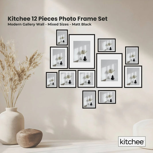 Kitchee 12 Pieces Photo Frame Set - Modern Gallery Wall Pack Matte Black - Image 2