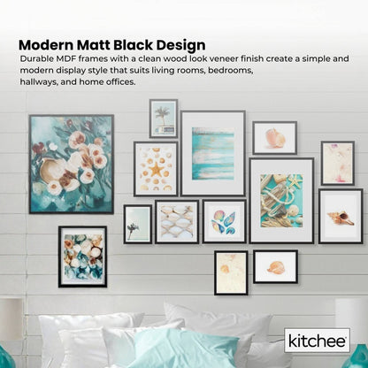 Kitchee 12 Pieces Photo Frame Set - Modern Gallery Wall Mixed Sizes Matt Black - Image 4