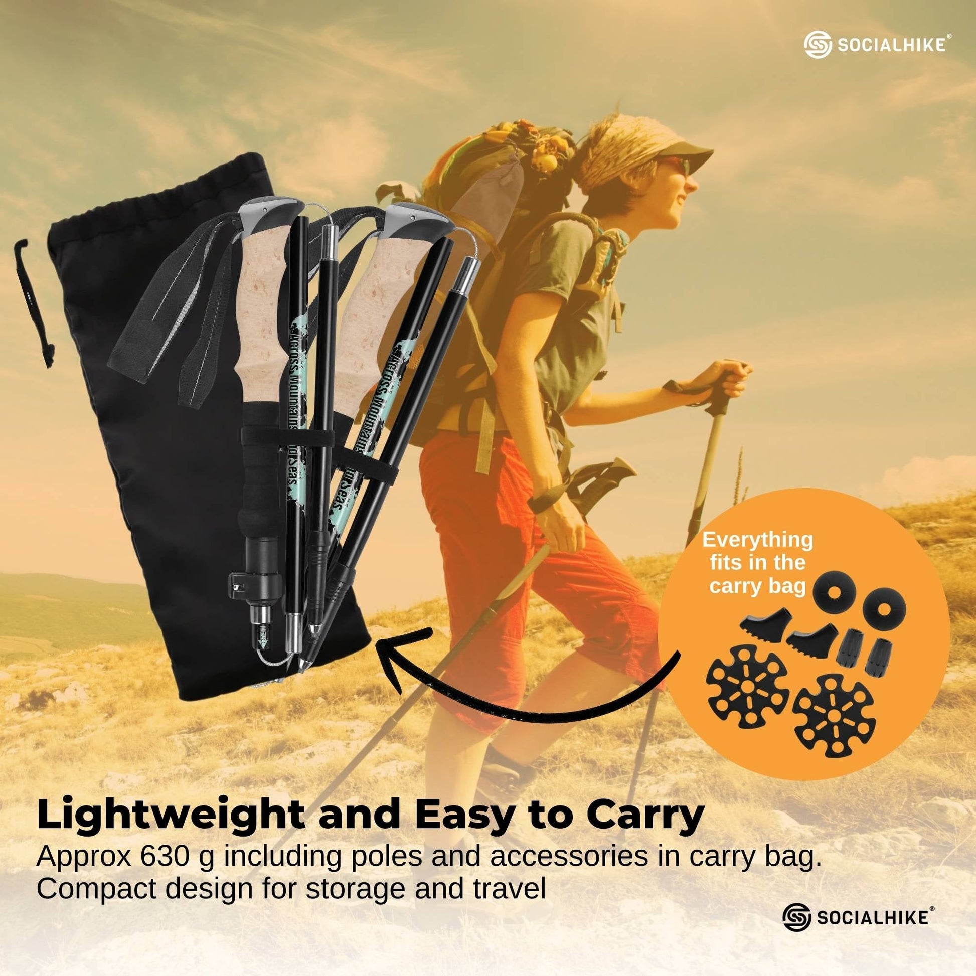 Social Hike Trekking Poles Set of 2 Adjustable Lightweight Hiking Walking Sticks - Image 5