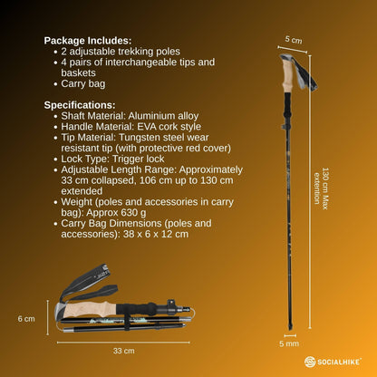Social Hike Trekking Poles Set of 2 Adjustable Lightweight Hiking Walking Sticks - Image 9