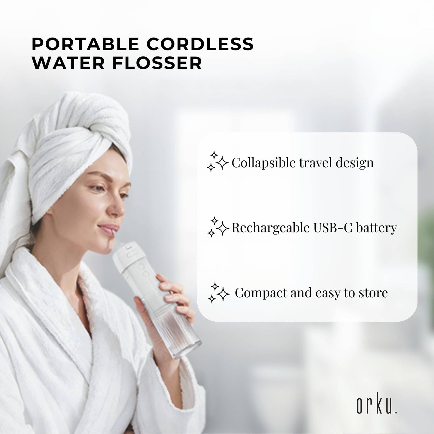 Orku Mini Water Flosser Rechargeable Portable Extendable Travel Oral Irrigator White - Image 3