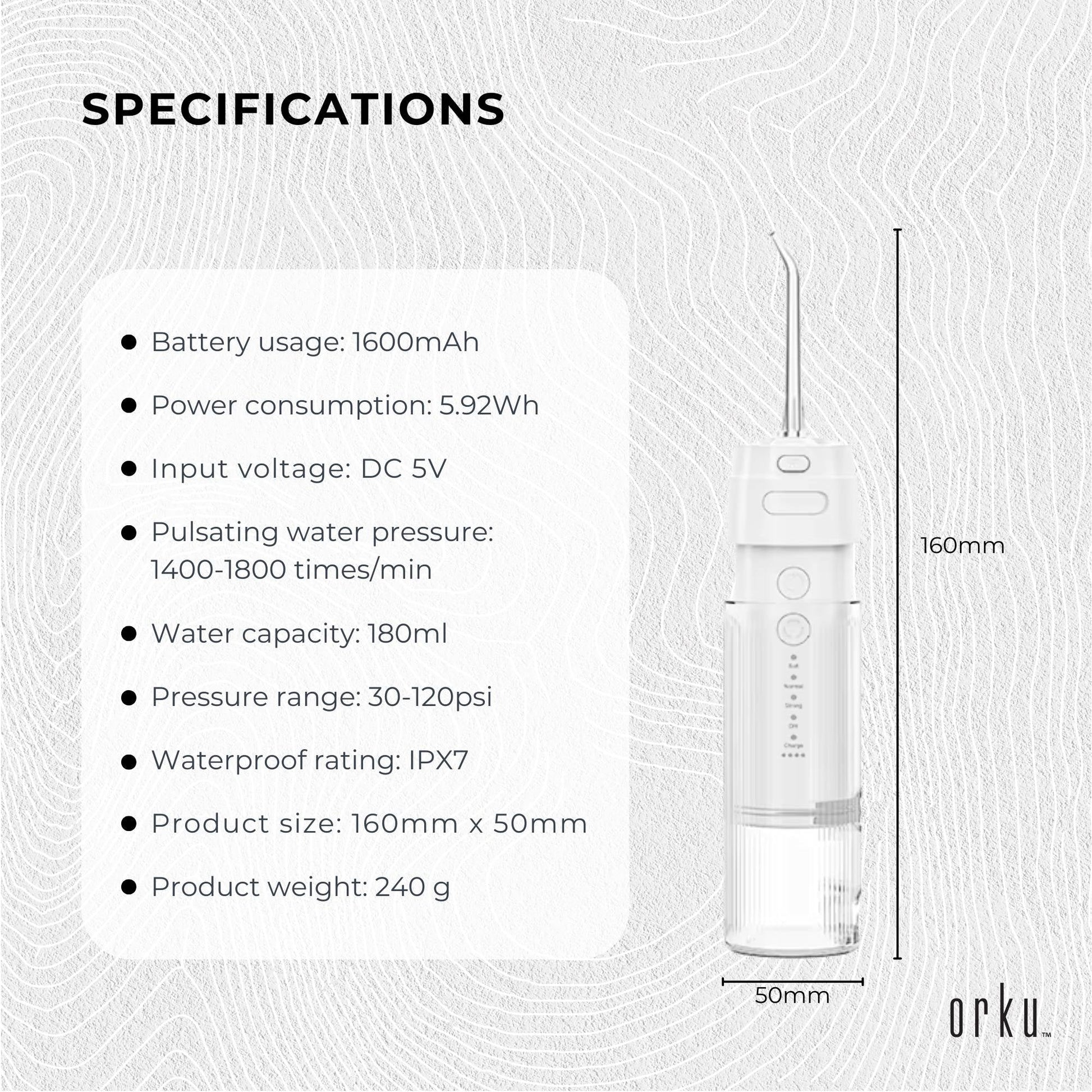 Orku Mini Water Flosser Rechargeable Portable Extendable Travel Oral Irrigator White - Image 5