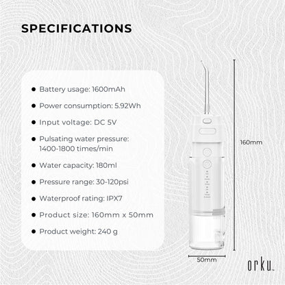 Orku Mini Water Flosser Rechargeable Portable Extendable Travel Oral Irrigator White - Image 5