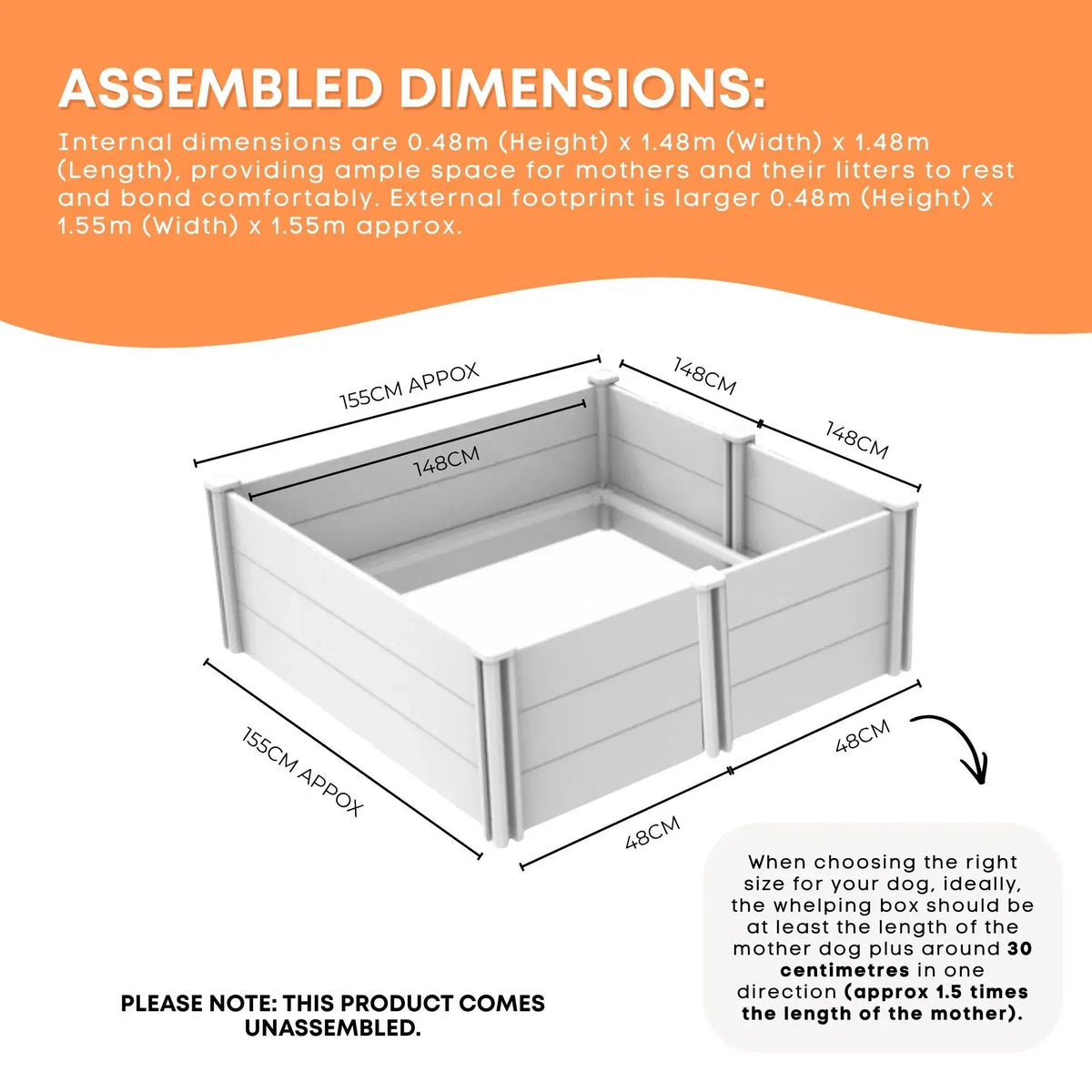 Rooster Farms 1.48m PVC Dog Whelping Box Puppy Birthing Pen - Anti-Crush Rail - Image 8