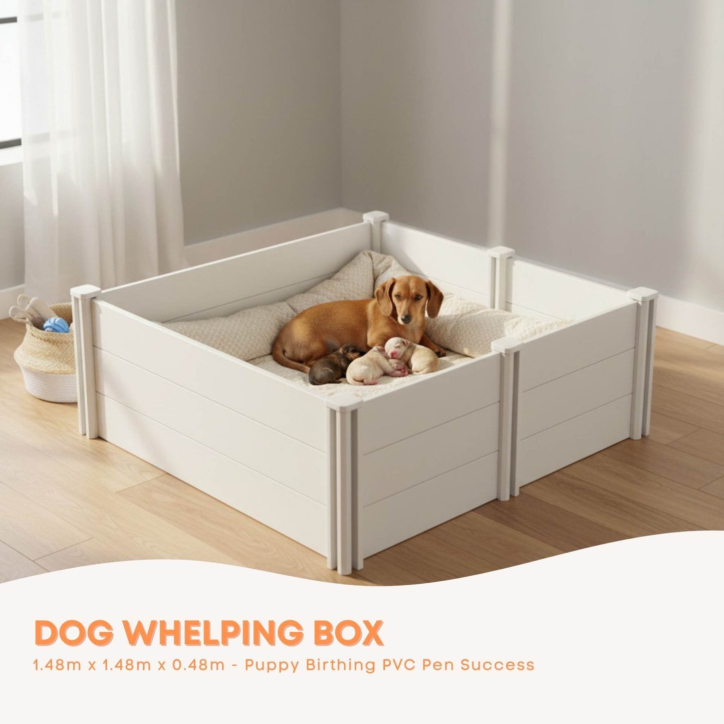 Rooster Farms Dog Whelping Box 1.48m x 1.48m x 0.48m - Puppy Birthing PVC Pen - Image 2