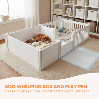 Rooster Farms PVC Dog Whelping Box + Play Pen 2.96m x 1.48m x 0.48m - Birthing Kit - Image 2