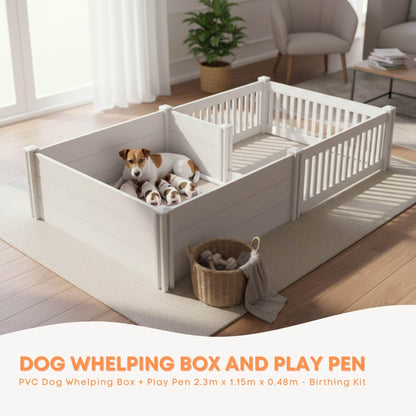 Rooster Farms PVC Dog Whelping Box + Play Pen 2.30m x 1.15m x 0.48m - Birthing Kit - Image 2