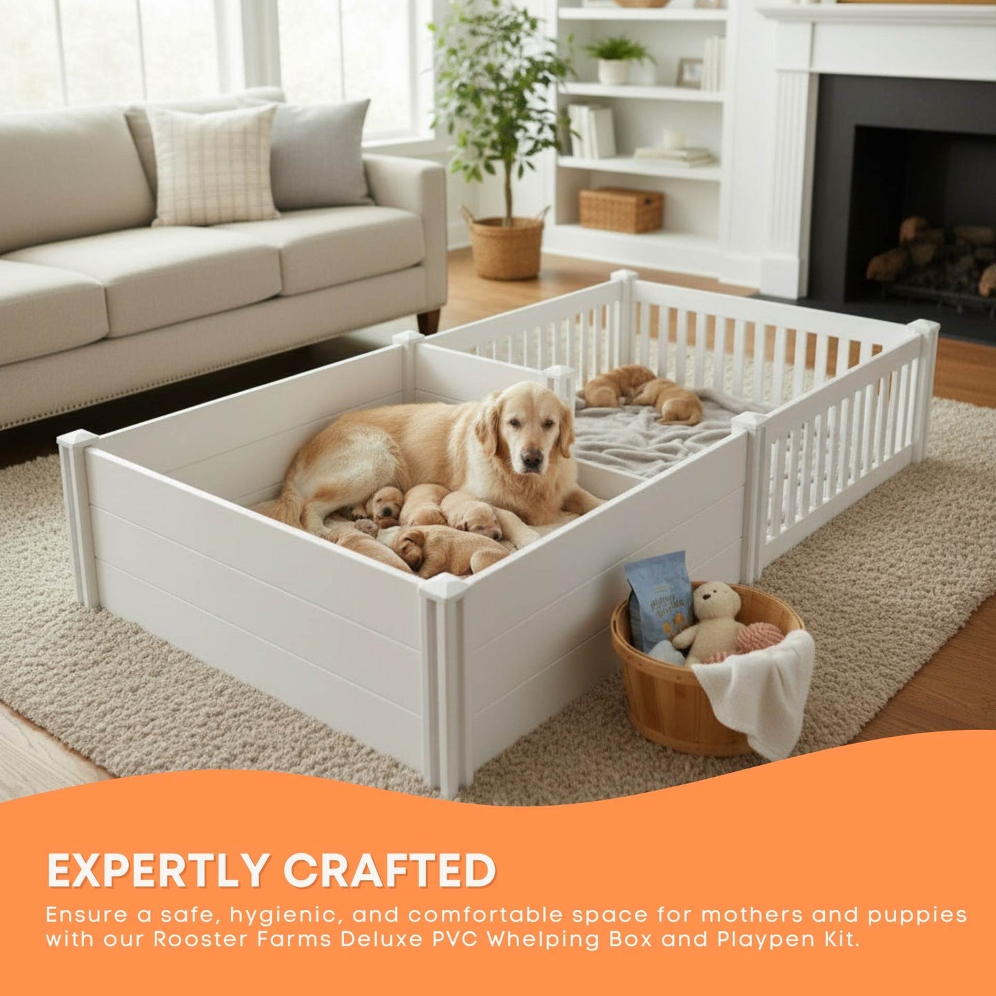 Rooster Farms PVC Dog Whelping Box + Play Pen 2.30m x 1.15m x 0.48m - Birthing Kit - Image 3