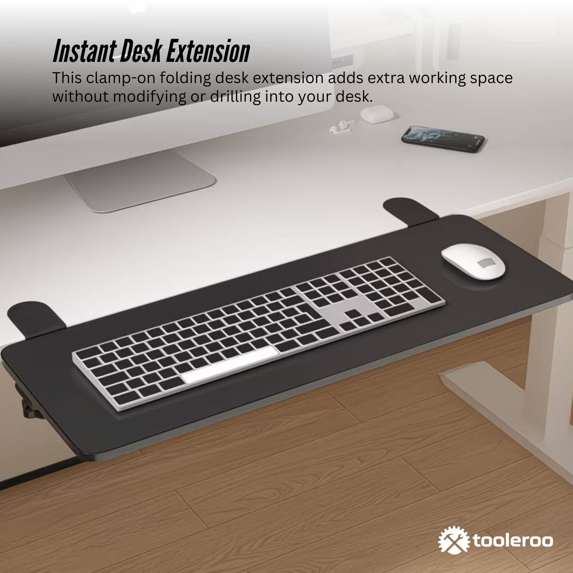 Tooleroo Folding Tray Desk Extender - Clamp-On Table Extension Shelf Black - Image 3