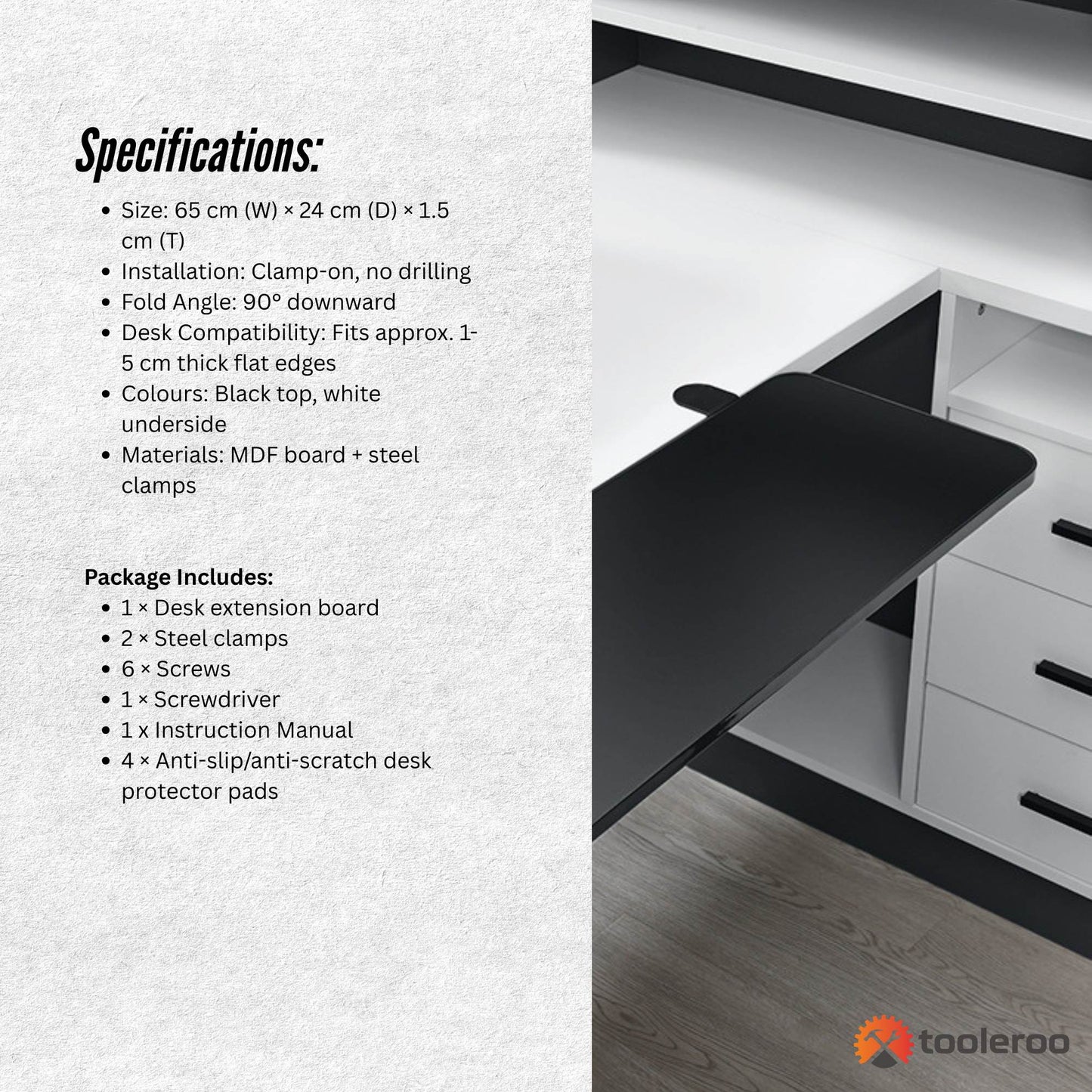 Tooleroo Folding Tray Desk Extender - Clamp-On Table Extension Shelf Black - Image 8