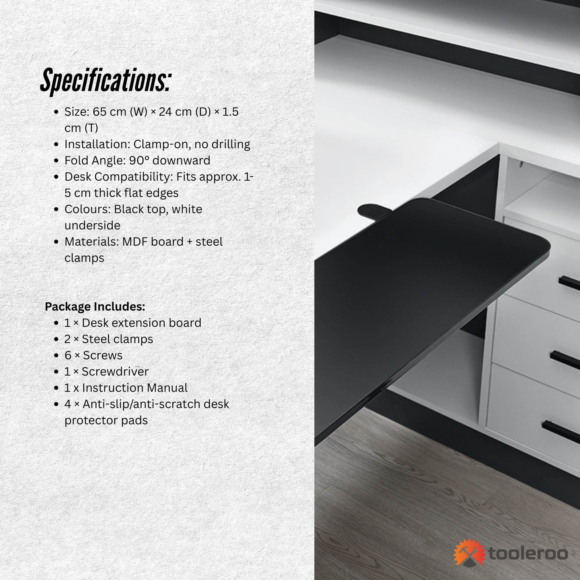 Tooleroo Folding Tray Desk Extender - Clamp-On Table Extension Shelf Black - Image 8