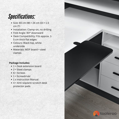 Tooleroo Folding Tray Desk Extender - Clamp-On Table Extension Shelf Black - Image 8