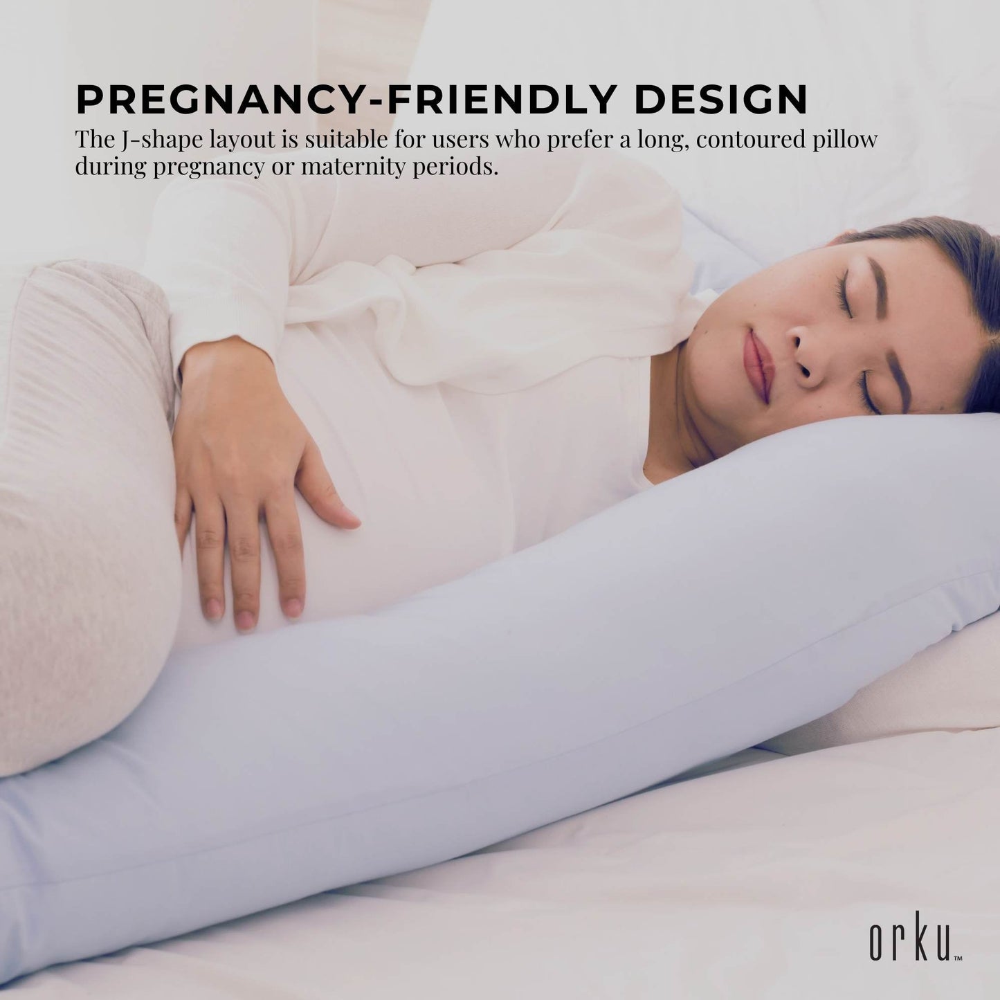 Orku Maternity Pregnancy Pillow - J-Shape Full Body Length for Side Sleeper Grey - Image 6