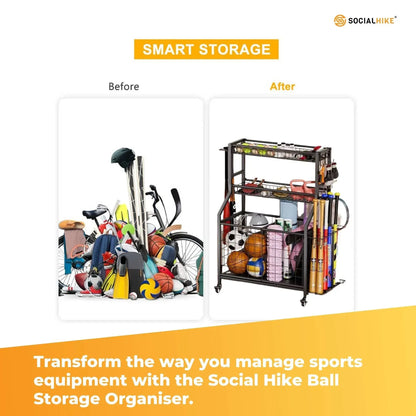 Social Hike Sports Equipment Storage Organiser and Side Rack Garage Trolley - Image 7