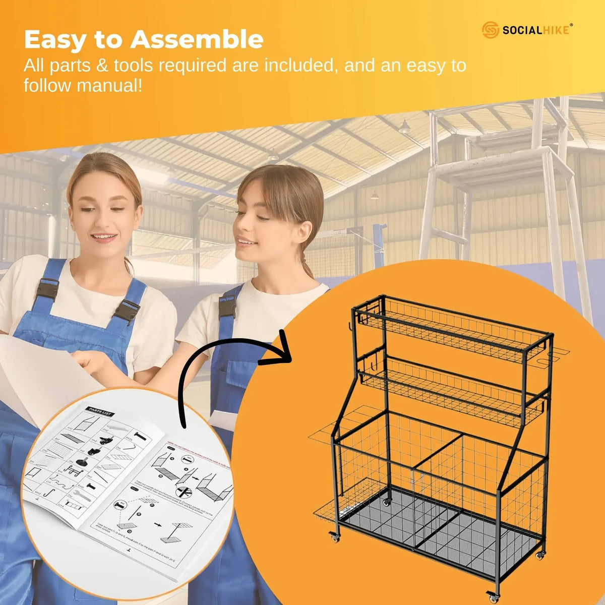Social Hike Sports Equipment Storage Organiser and Side Rack Garage Trolley - Image 8