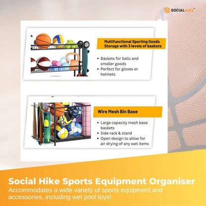Social Hike Sports Equipment Storage Organiser with Side Rack Garage Trolley - Image 5