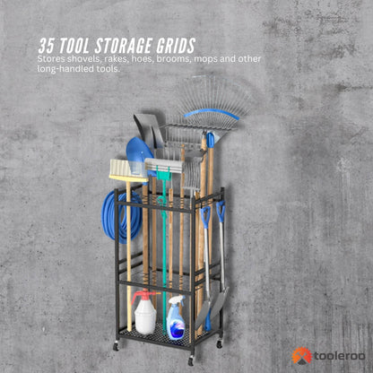 Tooleroo Garden Tool Organiser Rack - Rolling Storage Trolley for Yard Garage - Image 2