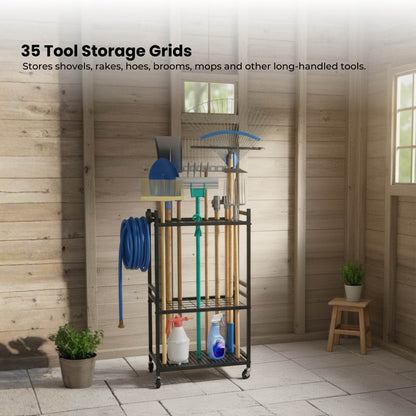 Tooleroo Garden Tool Organiser Rack - Rolling Storage Trolley for Yard Garage - Image 5