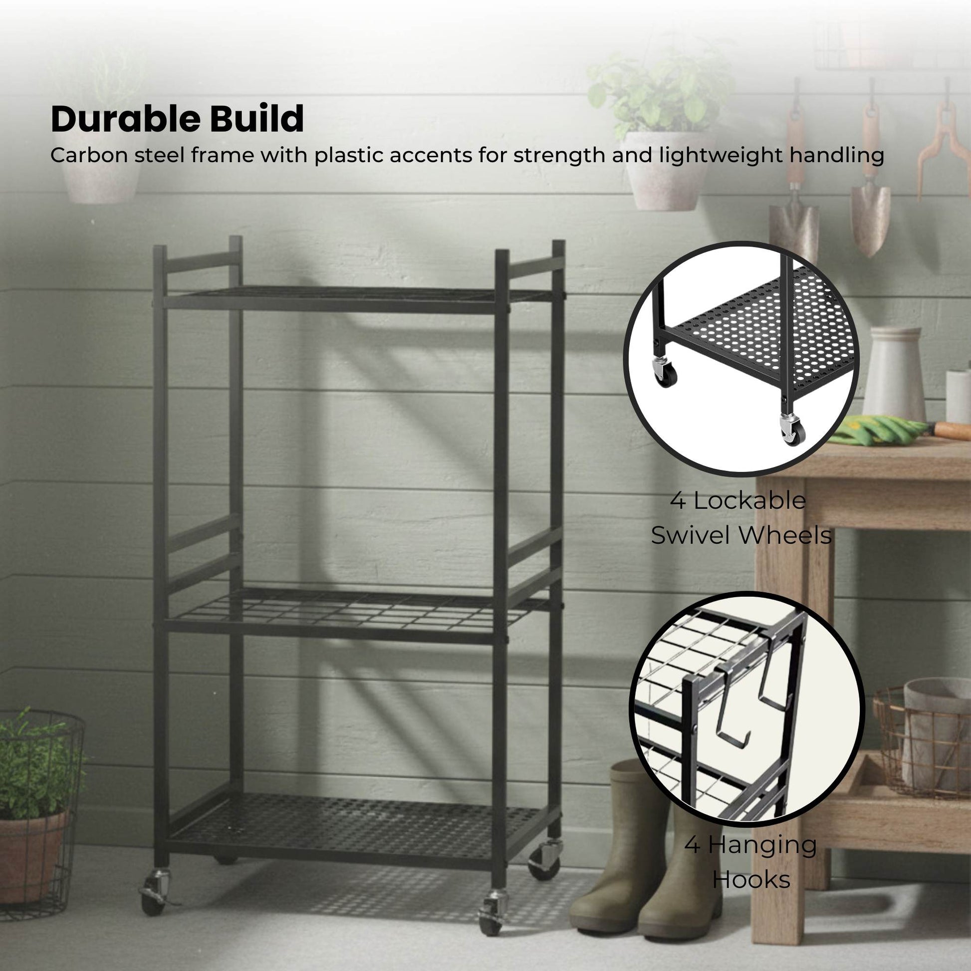 Tooleroo Garden Tool Organiser Rack - Rolling Storage Trolley for Yard Garage - Image 6