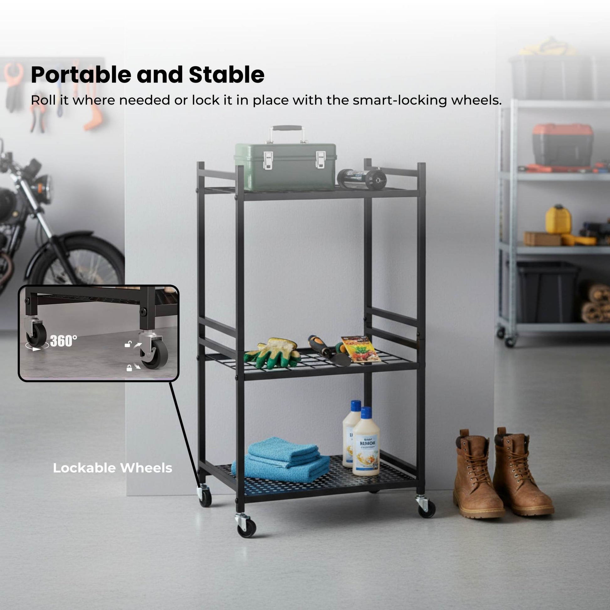 Tooleroo Garden Tool Organiser Rack - Rolling Storage Trolley for Yard Garage - Image 7