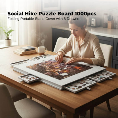 Social Hike Puzzle Board 1000 pcs - Felt Tilting Portable Cover + Drawers Silver - Image 2
