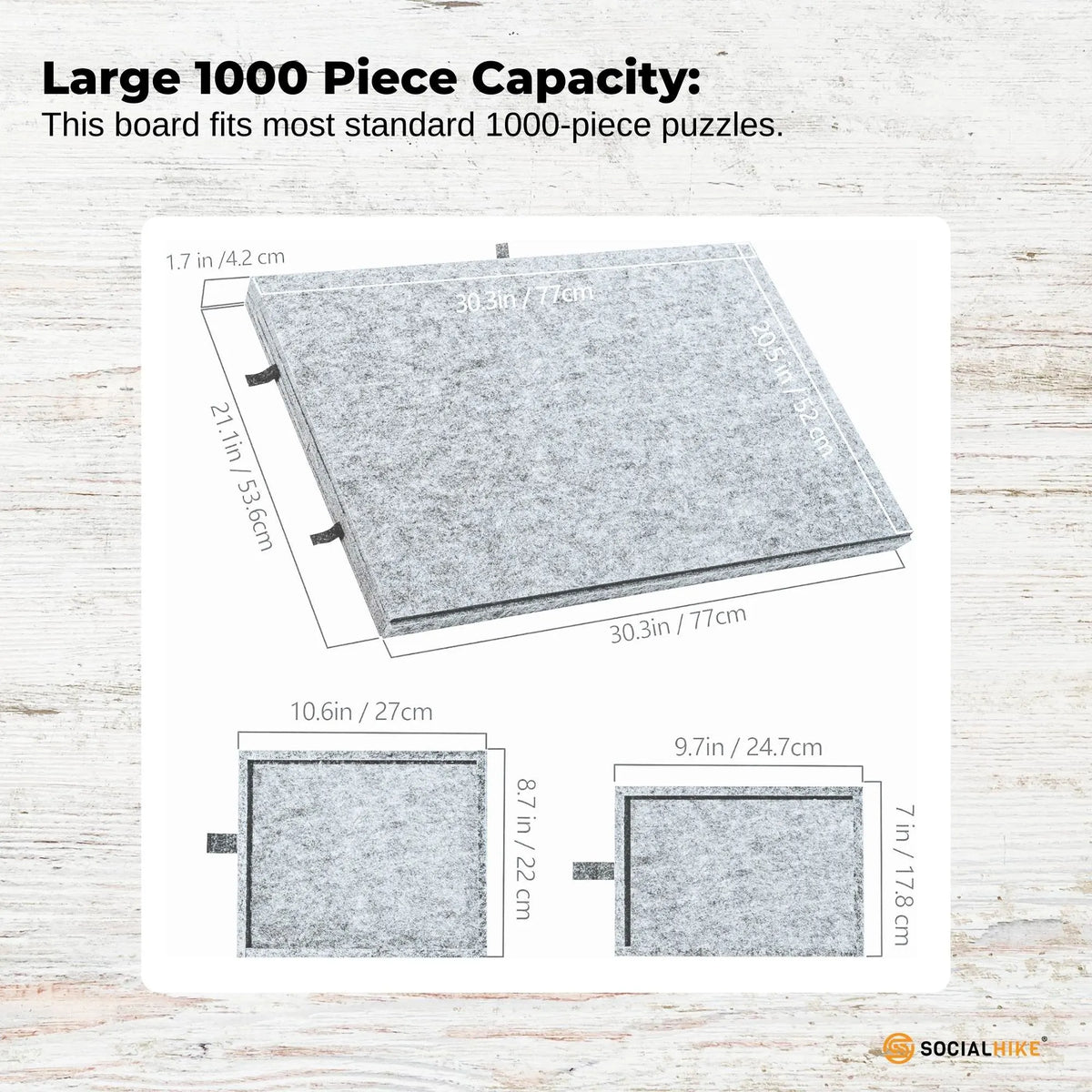 Social Hike Puzzle Board 1000 pcs - Felt Tilting Portable Cover + Drawers Silver - Image 3