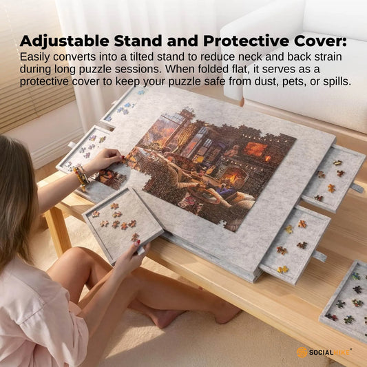 Social Hike Puzzle Board 1000 pcs - Felt Tilting Portable Cover + Drawers Silver - Image 6