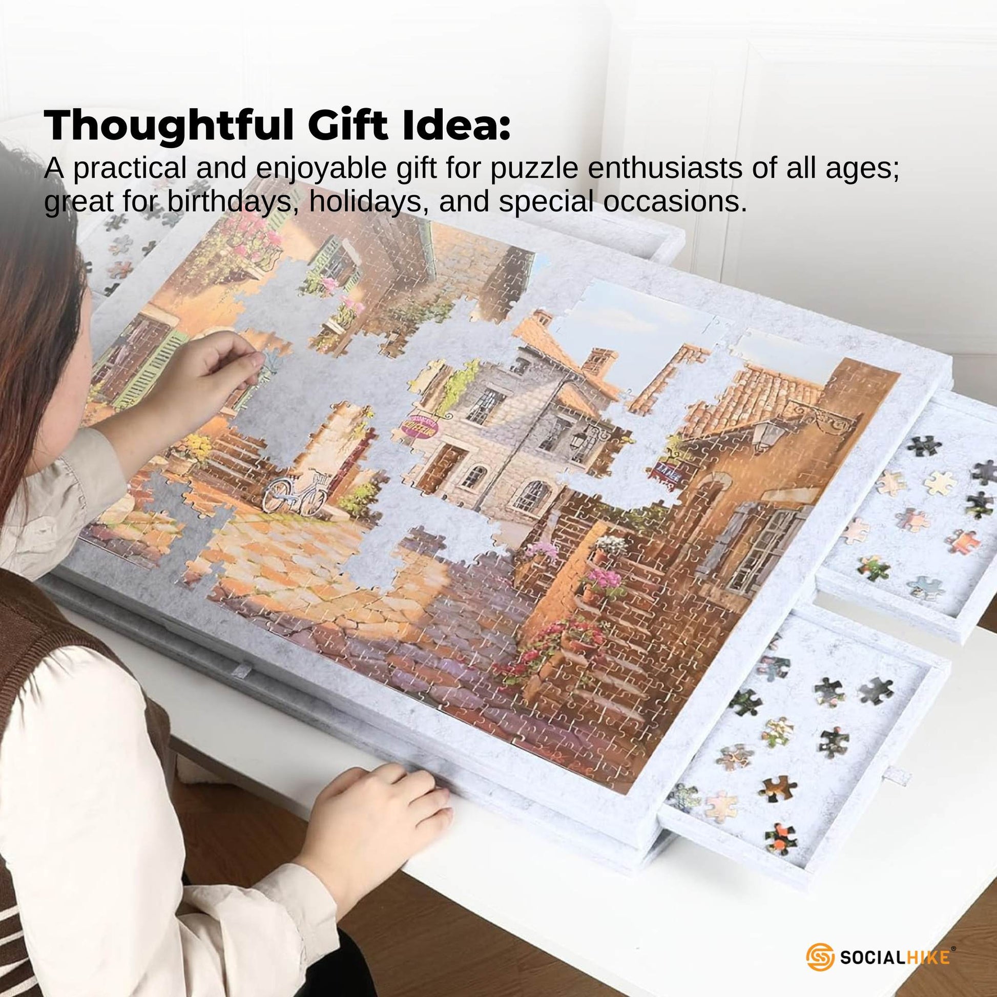 Social Hike Puzzle Board 1000 pcs - Felt Tilting Portable Cover + Drawers Silver - Image 7