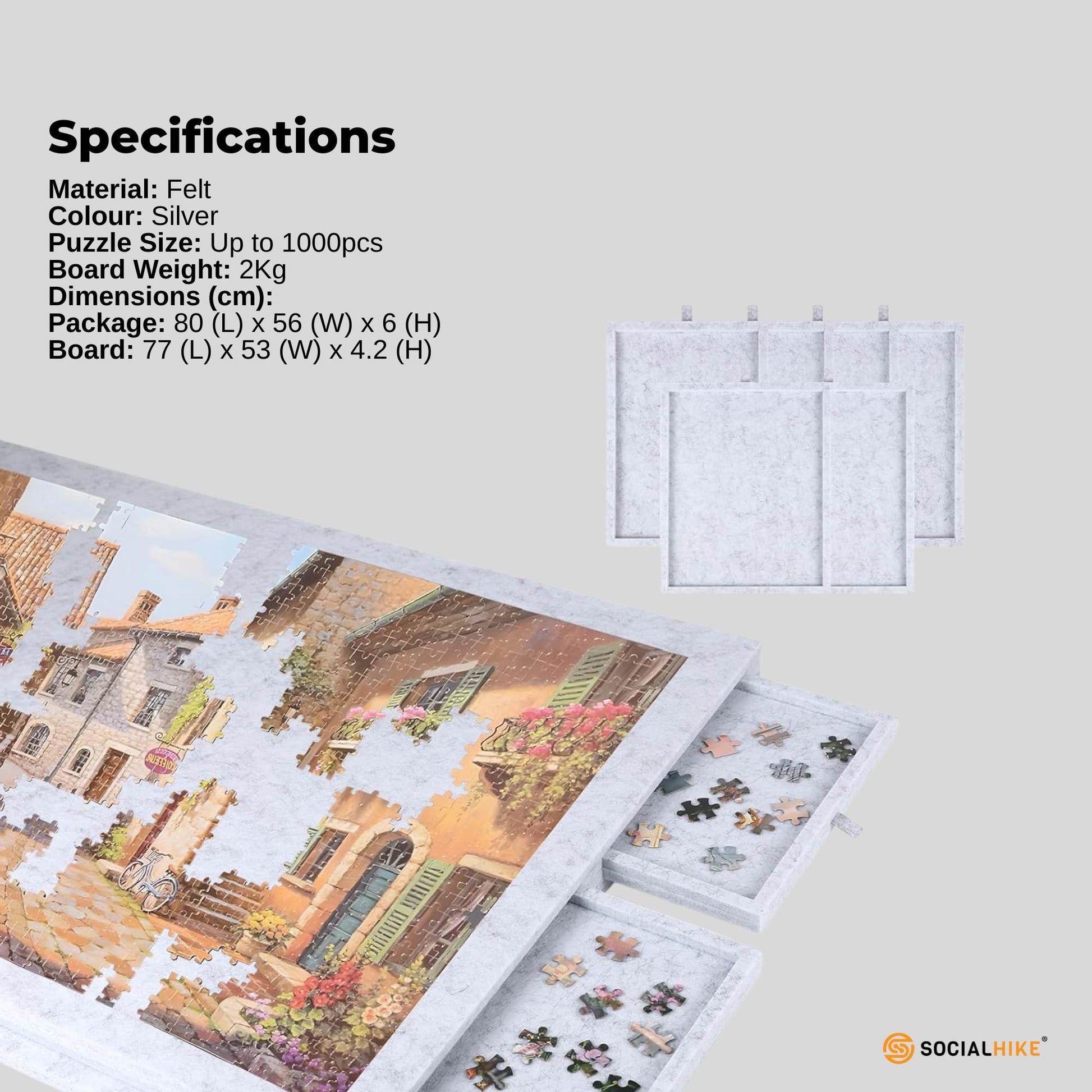 Social Hike Puzzle Board 1000 pcs - Felt Tilting Portable Cover + Drawers Silver - Image 8