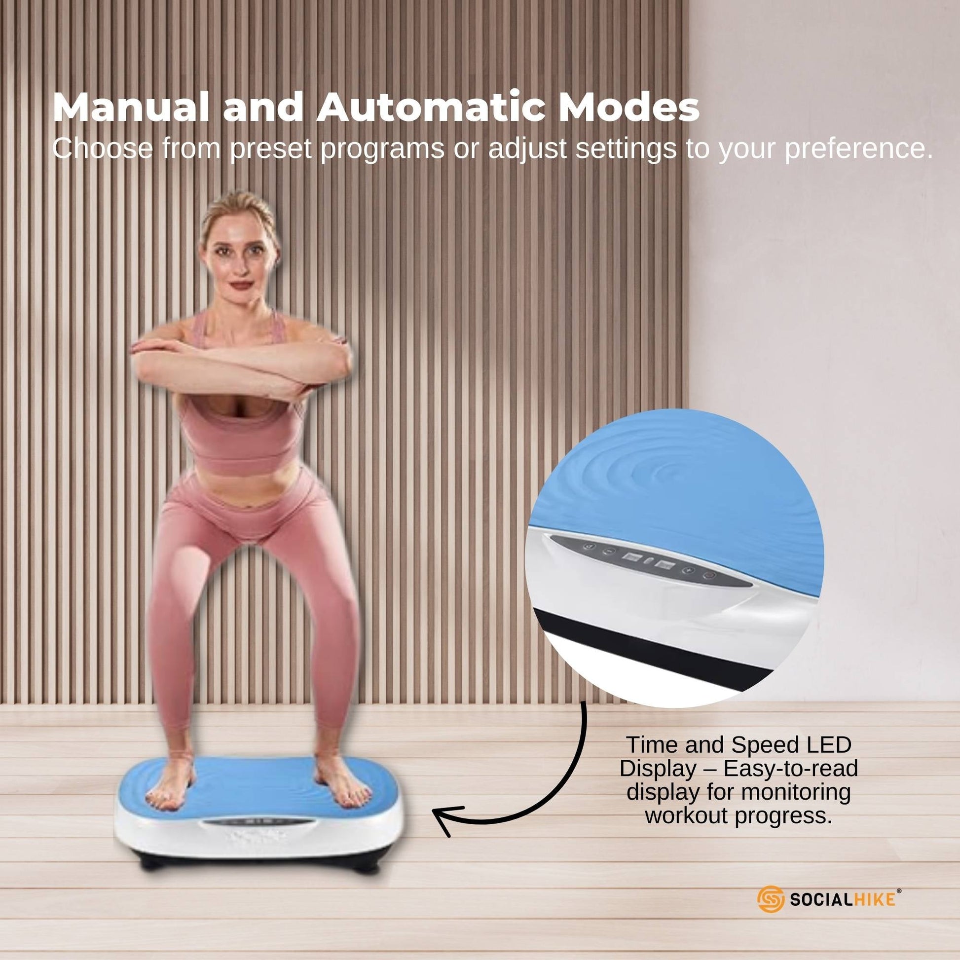 Social Hike Vibration Plate Machine Full Body Vibrating Exercise Platform Blue - Image 2