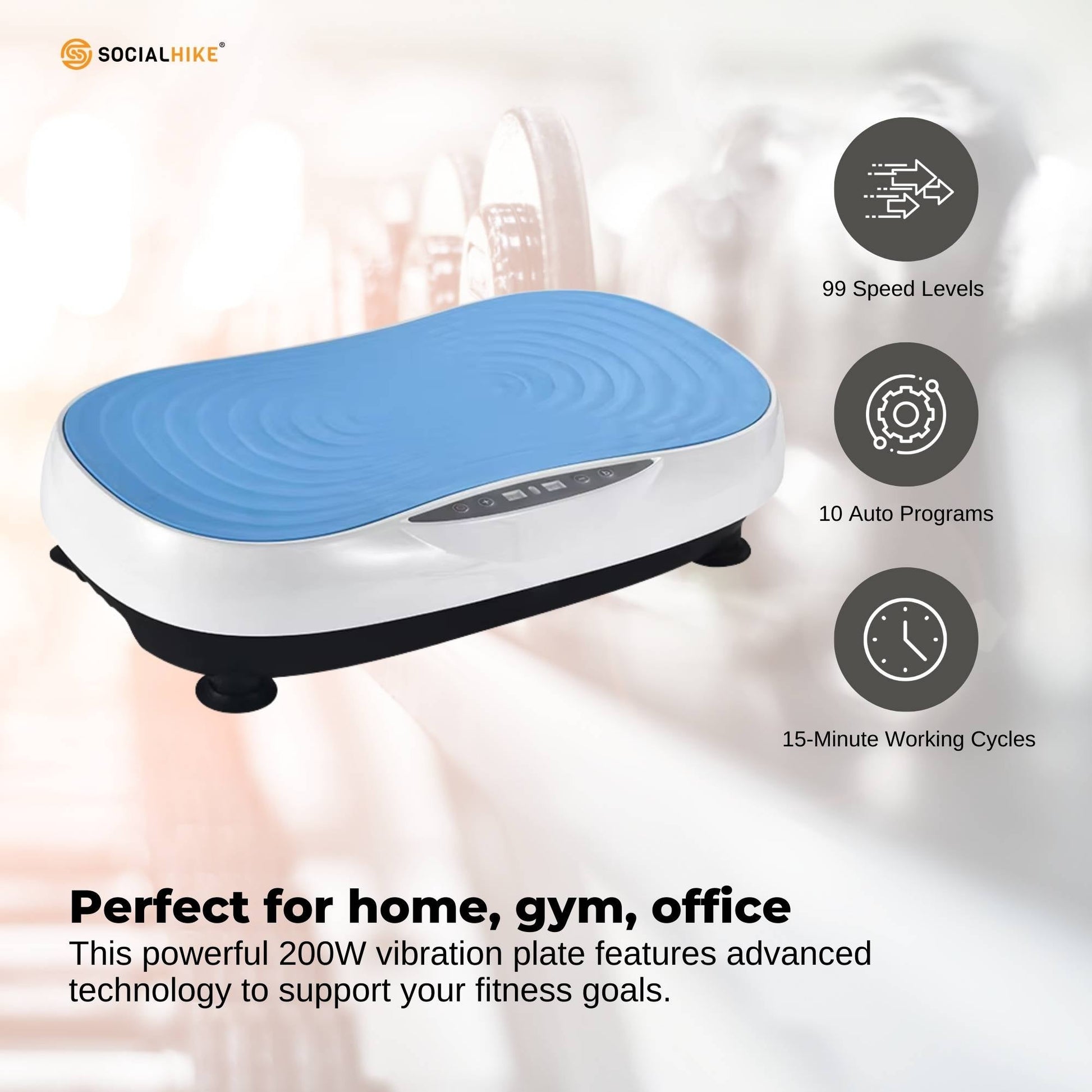 Social Hike Vibration Plate Machine Full Body Vibrating Exercise Platform Blue - Image 3