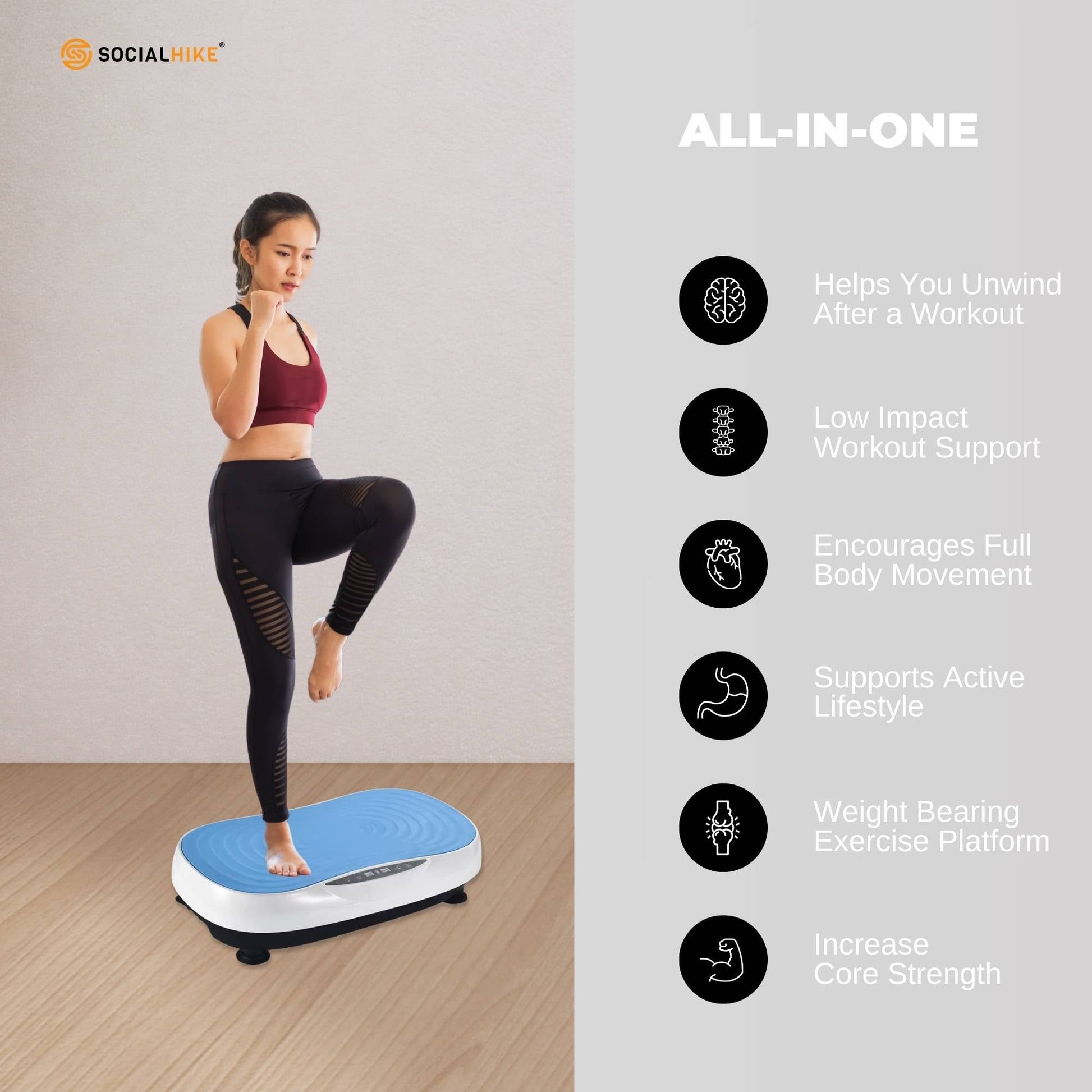 Social Hike Vibration Plate Machine Full Body Vibrating Exercise Platform Blue - Image 6