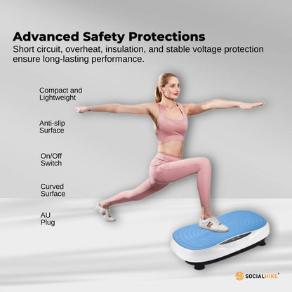 Social Hike Vibration Plate Machine Full Body Vibrating Exercise Platform Blue - Image 8