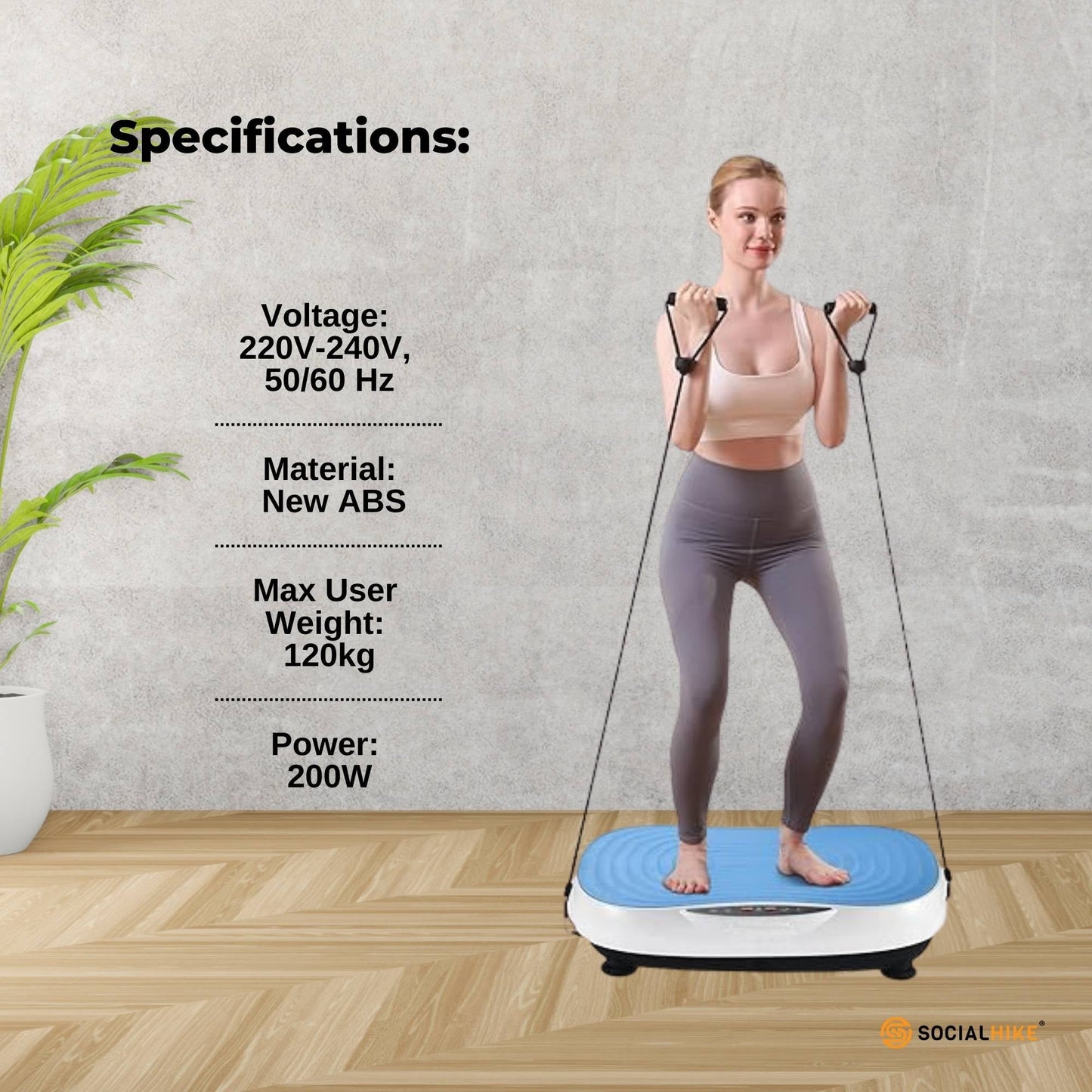 Social Hike Vibration Plate Machine Full Body Vibrating Exercise Platform Blue - Image 9