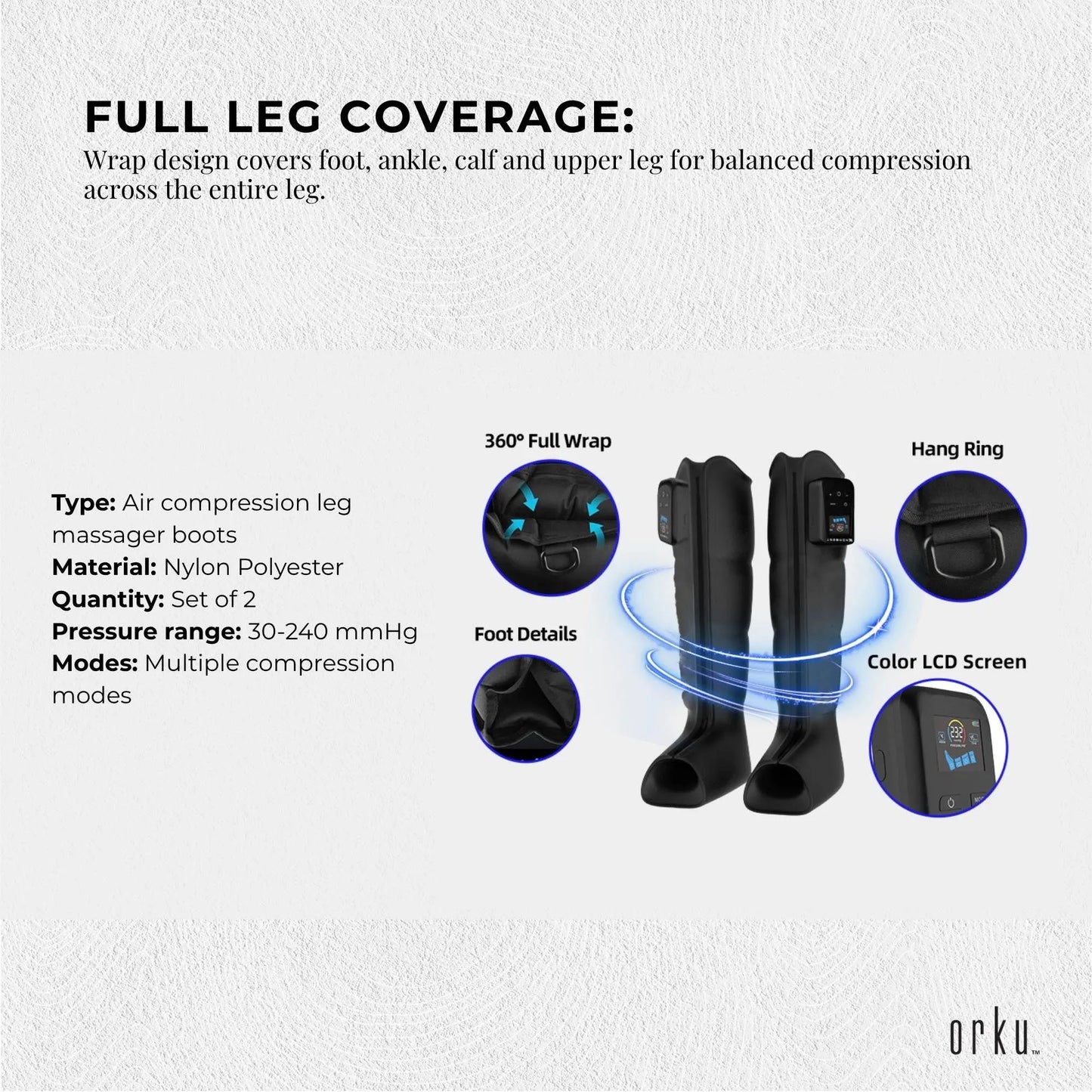Orku Cordless Full Leg Air Compression Massager Boots - Rechargeable Medium - Image 5