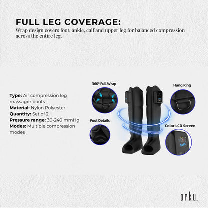 Orku Cordless Full Leg Air Compression Massager Boots - Rechargeable Medium - Image 5