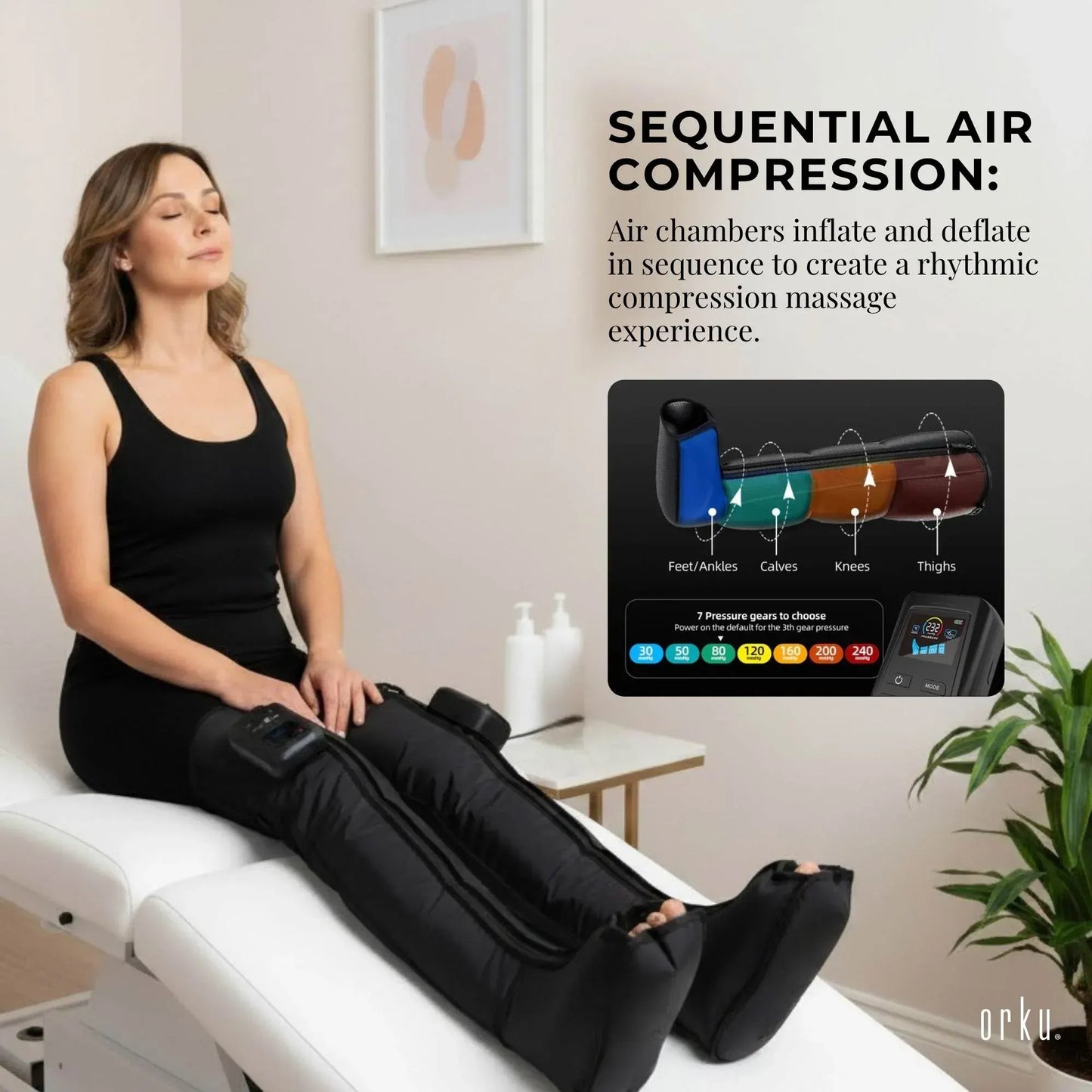 Orku Cordless Full Leg Air Compression Massager Boots - Rechargeable Medium - Image 8
